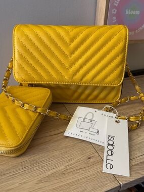 Isabelle Yellow Quilted Crossbody with Matching Wallet